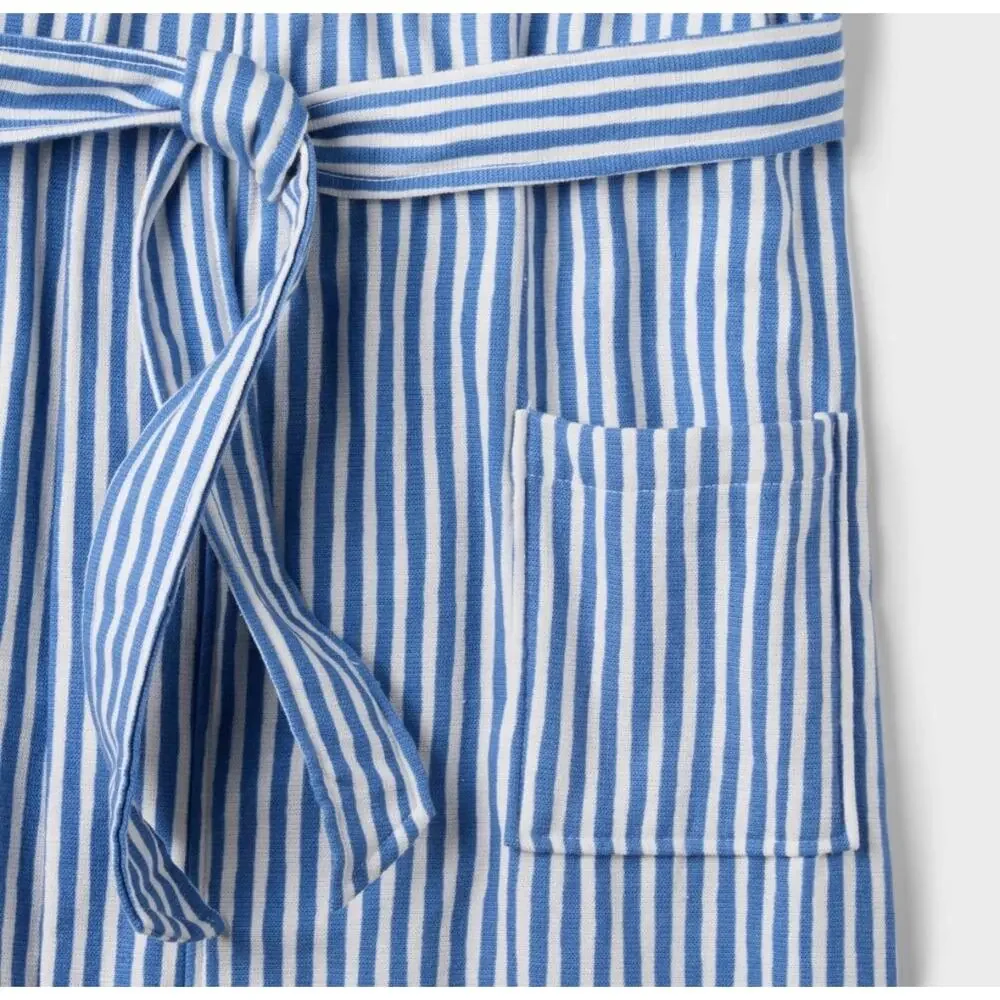 Room Essentials Blue White Stripe Bath Robe S/M 100% Cotton Belted NWT Target - Picture 3 of 5